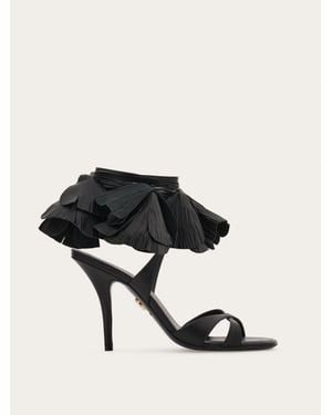 Ferragamo Flower Embellished High Heel Sandal - Black