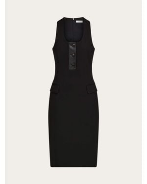 Ferragamo Halterneck Dress With Leather Buttons - Black