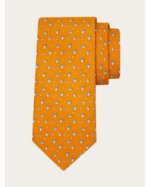 Ferragamo Penguin Print Silk Tie - Orange