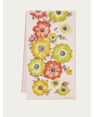 Ferragamo Anemone Print Silk Scarf - Gray
