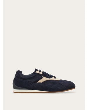 Ferragamo Hommes Sneaker En Suède Bleu Taille