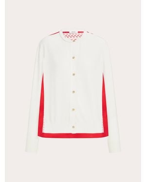 Ferragamo Feather Show Print Crew-Neck Cardigan - White