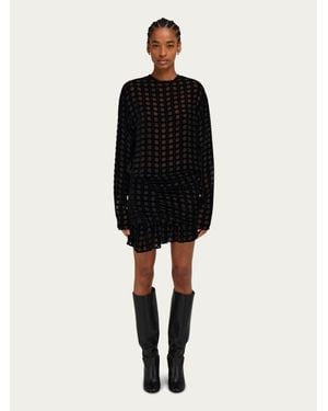 Ferragamo Devoré Velvet Mini Dress - Black
