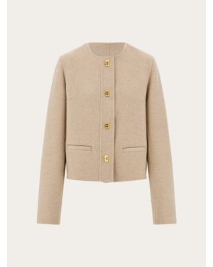 Ferragamo Wool And Cashmere Gancini Jacket - Natural