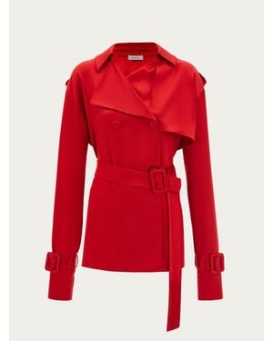 Ferragamo Short Satin Trench - Red