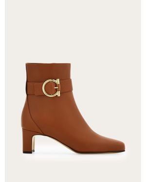 Ferragamo Gancini Ornament Mid Heel Ankle Boot - Brown