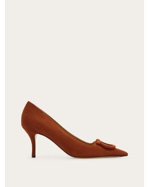 Ferragamo Mid Heel Maxi Gancini Pump - Brown