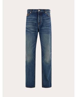 Ferragamo Hombre Vaqueros 5 Bolsillos Lavados Azul