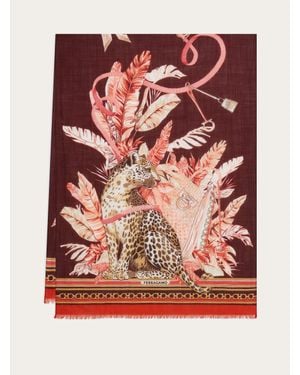 Ferragamo Feline Print Pure Wool Stole - Red