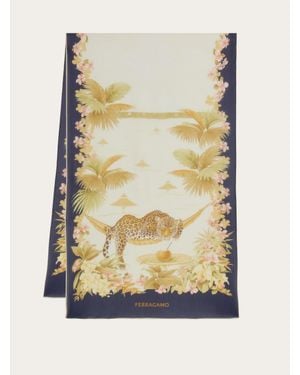 Ferragamo Damen Seidenschal Mit Jungle-Print - Blau