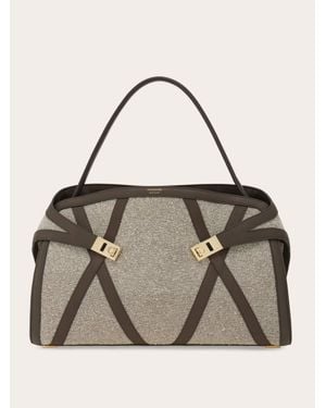 Ferragamo Donna Borsa A Spalla Hug Soft Con Intarsi - Neutro