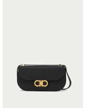 Ferragamo Donna Mini Borsa A Tracolla Double Gancini - Nero