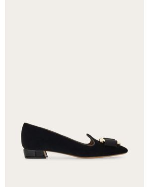 Ferragamo Velvet Moccasin With Maxi Gancini Detail .5 - Black