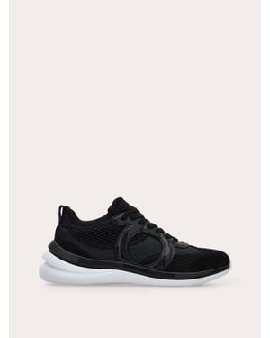 Ferragamo Timothe Gancini Suede And Mesh Sneakers - Black