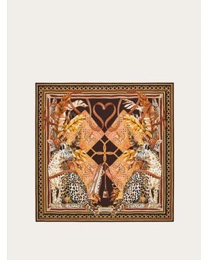 Ferragamo Poised Leopards Print Silk Scarf - Metallic