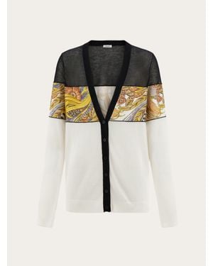 Ferragamo V-Neck Cardigan With Rooster Print Inserts - Black