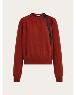 Ferragamo Crew Neck Jumper With Cut-Out Detail - Red