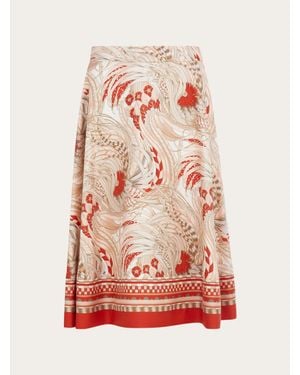 Ferragamo Damen Langer Rock Mit Rooster-Print - Weiß