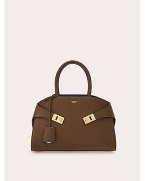 Ferragamo Hug Bicolour Handbag (M) - Brown