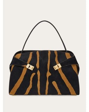 Ferragamo Hug Soft Bicolour Shoulder Bag (L) - Black