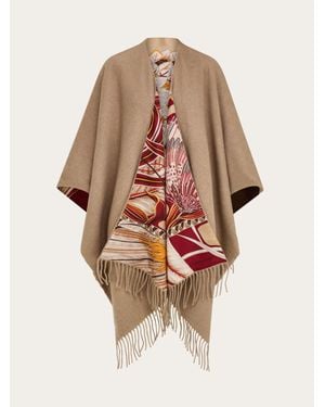 Ferragamo Cashmere And Silk Reversible Cape - Natural
