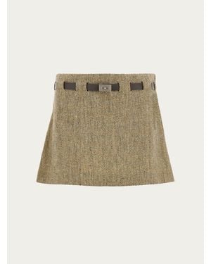 Ferragamo Mini Skirt With Gancini Belt - Natural