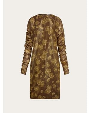 Ferragamo Silk Lamé Midi Dress - Natural
