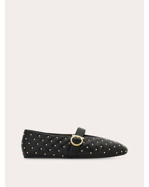 Ferragamo Studded Gancini Buckle Ballet Flat .5 - White
