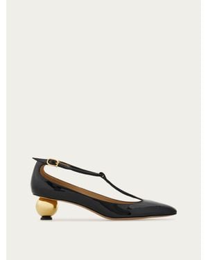 Ferragamo Spherical Heel T-Strap Pump - Natural