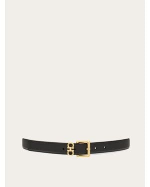 Ferragamo Double Gancini Fixed Belt - White