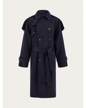 Ferragamo Oversize Wool And Cashmere Coat - Blue