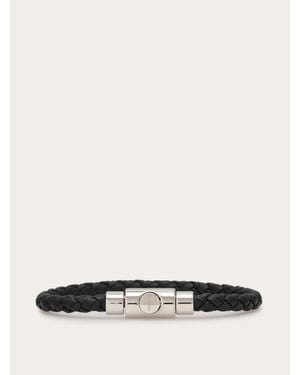 Ferragamo Braided Leather Bracelet (20Cm) - Black