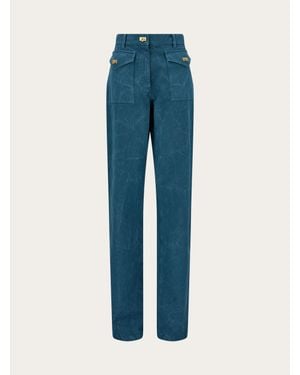 Ferragamo Washed Gabardine Trouser - Blue