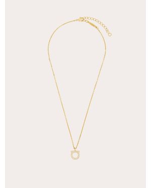 Ferragamo Pavé Logo Pendant Necklace - Metallic