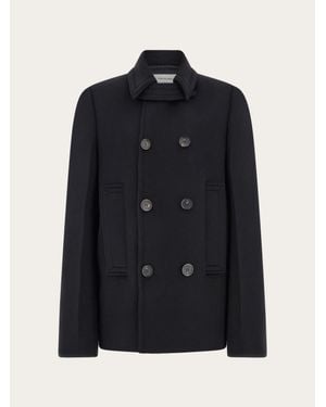 Ferragamo Wool And Cashmere Peacoat - Black