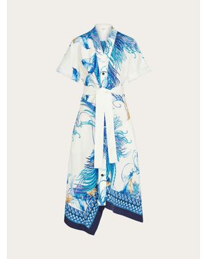 Ferragamo Feather Show Print Asymmetric Midi Dress - Blue