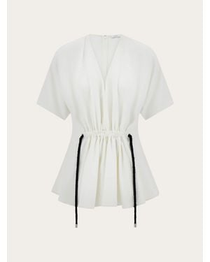 Ferragamo Viscose Top With Gathered Waist - Natural