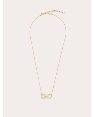 Ferragamo Crystal Embellished Gancini Pendant Necklace - Natural