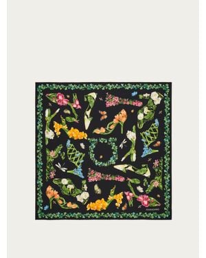 Ferragamo Eden Shoes Print Silk Scarf - Black