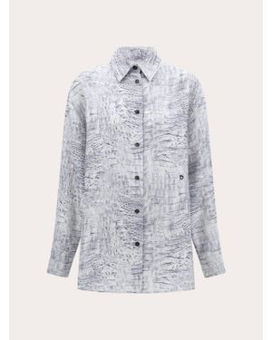Ferragamo Georgette Shirt With Orchid Print - Grey