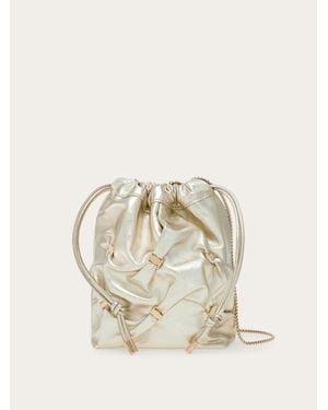 Ferragamo Mini Bucket Bag With Mini Varini - Natural
