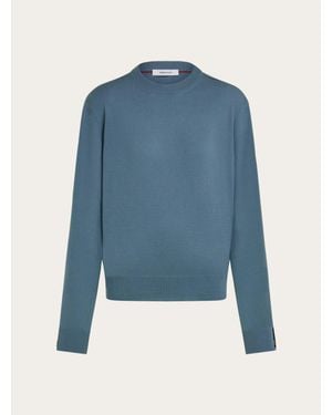 Ferragamo Long Sleeve Knitted Top With Ribbon Detail - Blue