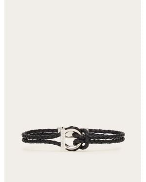 Ferragamo Braided Leather Gancini Bracelet - Black