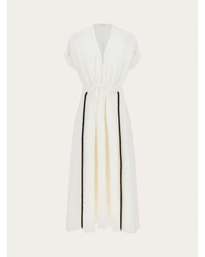 Ferragamo Viscose Dress With Gathered Waist - Natural