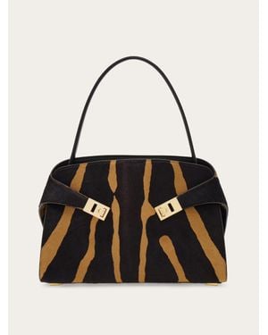 Ferragamo Hug Soft Bicolour Shoulder Bag (M) - Black