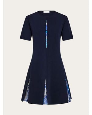 Ferragamo Knit Dress With Rooster Print Inserts - Blue