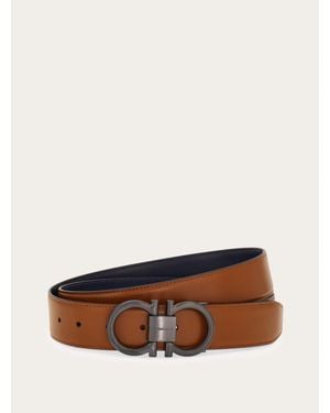 Ferragamo Uomo Cintura Reversibile E Regolabile Gancini - Marrone