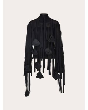Ferragamo Mesh Top With Flower Detail - Black