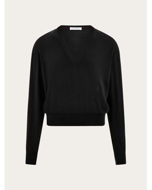 Ferragamo Uomo Maglia Con Scollo A V - Nero