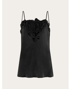Ferragamo Silk Top With Lace Detail - Black